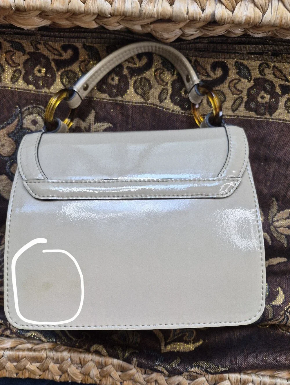 Vintage Hobo International Patent Leather Top Handle Satchel Bag Tortoiseshell - Picture 4 of 10